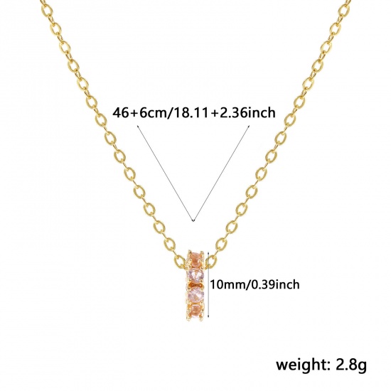 Изображение 18K Real Gold Plated Link Cable Chain Circle Ring Pendant Charm Necklace, Brass 46cm(18.1") + 6cm(2.4"), For Women, Light Pink Cubic Zirconia October Dainty Birthstone Gift, Eco-friendly, 1 Piece