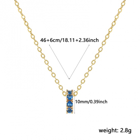 Изображение 18K Real Gold Plated Link Cable Chain Circle Ring Pendant Charm Necklace, Brass 46cm(18.1") + 6cm(2.4"), For Women, Peacock Blue Cubic Zirconia December Dainty Birthstone Gift, Eco-friendly, 1 Piece