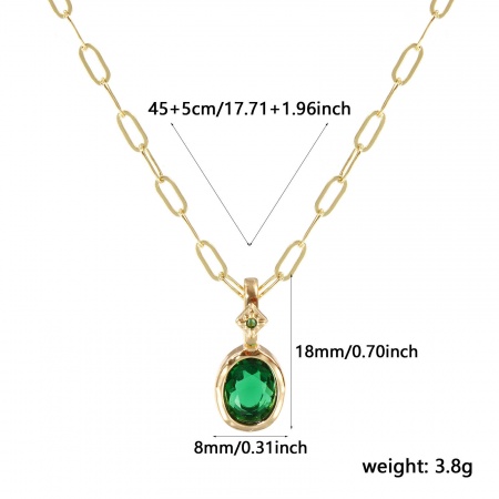 Picture of Wholesale Elegant May Birthstone Oval Pendant Charm Necklace, Emerald Green Cubic Zirconia in 18K Gold Plated Paperclip Link Chain