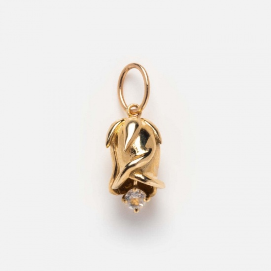Image de 1 Pièce Breloques Pierres de Naissance Respectueux de la Nature en Laiton Plaqué Or Véritable 18K Rose juin à Zircone Cubique Clair 19mm x 8mm