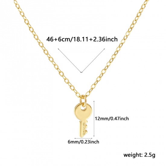 18Kリアルゴールドメッキ 小豆チェーン・あづきチェーン キー ペンダントネックレス、 真鍮 46cm + 6cm、 女性のため、 ファッション おしゃれ 素敵 プレゼント、 エコフレンドリー、 1 本 の画像