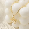 Image de Collier à Breloques Fleur Plaqué Or Véritable 18K en Laiton Pour Femmes, Chaîne de Trombone 45cm + 5cm, à Zircone Cubique Clair Creux, Exquis À la Mode Cadeau, Respectueux de la Nature, 1 Pièce