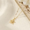 Image de Collier à Breloques Fleur Plaqué Or Véritable 18K en Laiton Pour Femmes, Chaîne de Trombone 45cm + 5cm, à Zircone Cubique Clair Creux, Exquis À la Mode Cadeau, Respectueux de la Nature, 1 Pièce