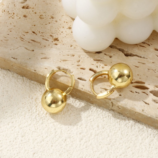 Image de 1 Paire Boucles d'Oreilles Créoles Exquis en Laiton Respectueux de la Nature Minimaliste Balle Plaqué Or Véritable 18K Cadeau Pour Femmes 22mm x 15mm, Taille de Fil: 0.8mm(taille 20)