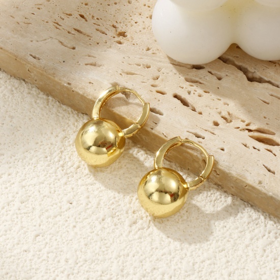 Image de 1 Paire Boucles d'Oreilles Créoles Exquis en Laiton Respectueux de la Nature Minimaliste Balle Plaqué Or Véritable 18K Cadeau Pour Femmes 22mm x 15mm, Taille de Fil: 0.8mm(taille 20)
