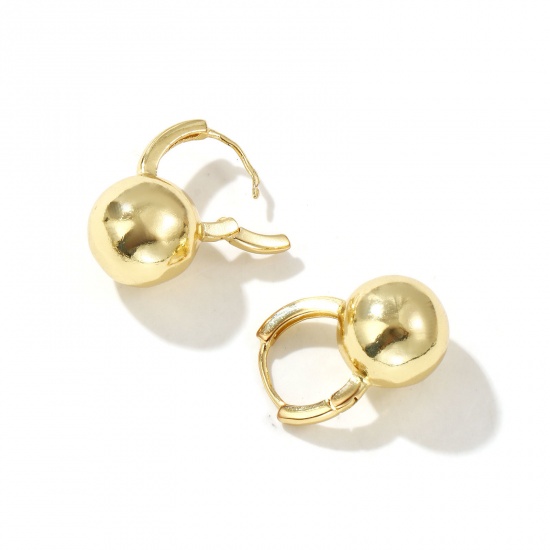 Image de 1 Paire Boucles d'Oreilles Créoles Exquis en Laiton Respectueux de la Nature Minimaliste Balle Plaqué Or Véritable 18K Cadeau Pour Femmes 22mm x 15mm, Taille de Fil: 0.8mm(taille 20)