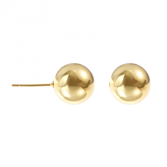 Immagine di 1 Paio Ecologico Minimalista Squisito 18K Vero Oro Placcato Ottone Palla Orecchini a Perno Per Donne Regalo 12mm Dia., Posta / Filo Dimensione: 0.8mm(20 misura)