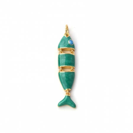 Picture of 1 Piece Eco-friendly Brass Ocean Jewelry Pendants 18K Real Gold Plated Green Enamel Fish Animal Movable 3.6cm x 0.7cm