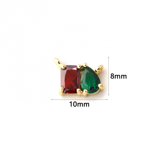 Immagine di 1 Pz Ecologico Ottone Pietre Nascita Pendenti Charms Connettori 18K Vero Oro Placcato Gennaio Goccia Colore del Caffè Cubic Zirconiae 10mm x 8mm
