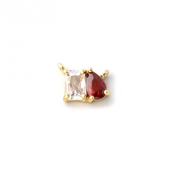 Immagine di 1 Pz Ecologico Ottone Pietre Nascita Pendenti Charms Connettori 18K Vero Oro Placcato Aprile Goccia Trasparente Cubic Zirconiae 10mm x 8mm