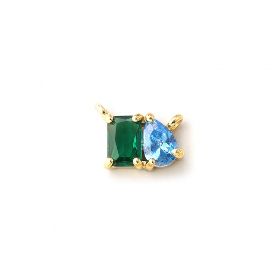 Immagine di 1 Pz Ecologico Ottone Pietre Nascita Pendenti Charms Connettori 18K Vero Oro Placcato Maggio Goccia Smeraldo Cubic Zirconiae 10mm x 8mm
