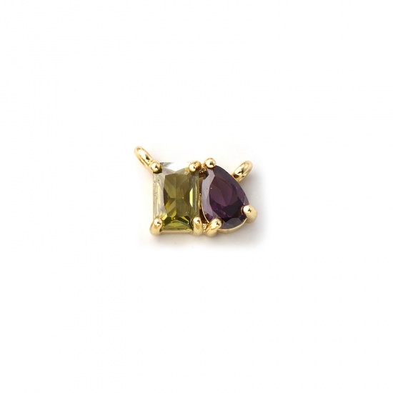 Immagine di 1 Pz Ecologico Ottone Pietre Nascita Pendenti Charms Connettori 18K Vero Oro Placcato Agosto Goccia Verde Oliva Cubic Zirconiae 10mm x 8mm