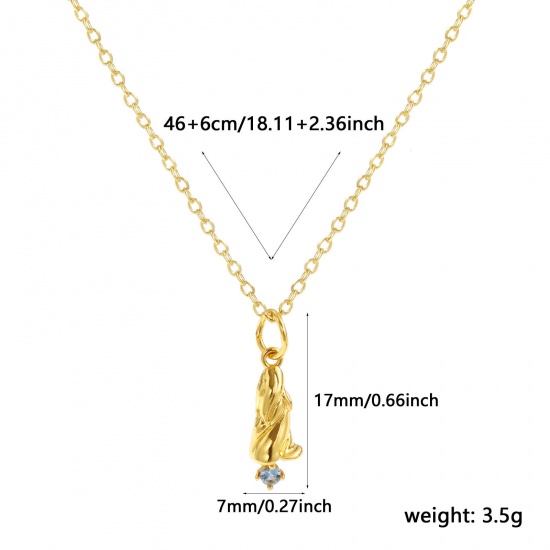 Изображение 18K Real Gold Plated Link Cable Chain Morning Glory Flower Pendant Charm Necklace, Brass 46cm(18.1") + 6cm(2.4"), For Women, Blue Cubic Zirconia September Birthstone Elegant Gift, Eco-friendly, 1 Piece