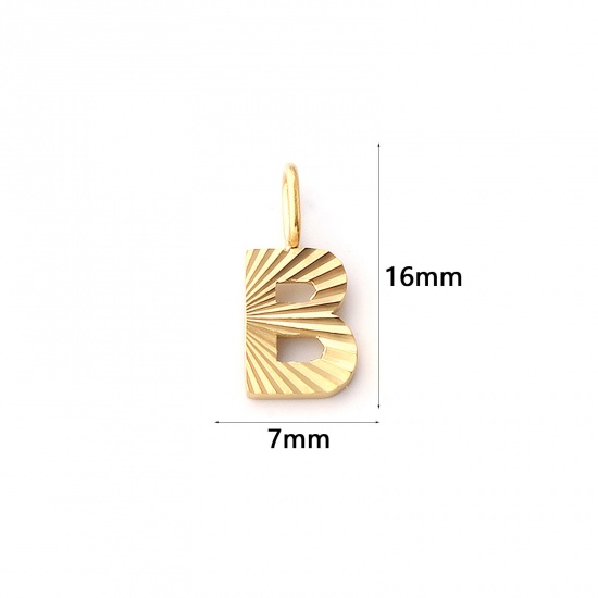 Imagen de 2 PCs Eco-friendly PVD Vacuum Plating 304 Stainless Steel Capital Alphabet Initial Letter Name Charms 18K Real Gold Plated Stripe Message " B " 16mm x 7mm