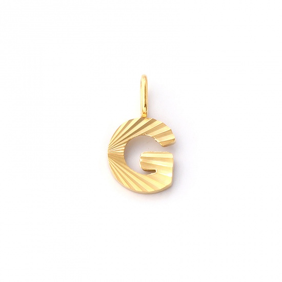 Imagen de 2 PCs Eco-friendly PVD Vacuum Plating 304 Stainless Steel Capital Alphabet Initial Letter Name Charms 18K Real Gold Plated Stripe Message " G " 16mm x 9mm