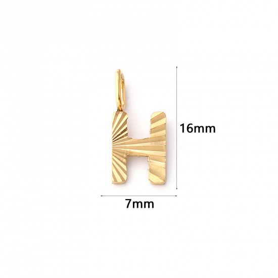 Imagen de 2 PCs Eco-friendly PVD Vacuum Plating 304 Stainless Steel Capital Alphabet Initial Letter Name Charms 18K Real Gold Plated Stripe Message " H " 16mm x 7mm