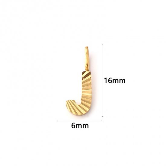 Imagen de 2 PCs Eco-friendly PVD Vacuum Plating 304 Stainless Steel Capital Alphabet Initial Letter Name Charms 18K Real Gold Plated Stripe Message " J " 16mm x 6mm