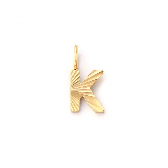 Imagen de 2 PCs Eco-friendly PVD Vacuum Plating 304 Stainless Steel Capital Alphabet Initial Letter Name Charms 18K Real Gold Plated Stripe Message " K " 16mm x 8mm