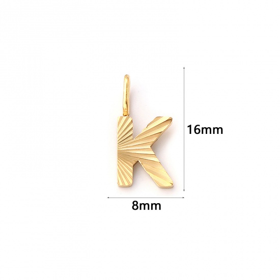 Imagen de 2 PCs Eco-friendly PVD Vacuum Plating 304 Stainless Steel Capital Alphabet Initial Letter Name Charms 18K Real Gold Plated Stripe Message " K " 16mm x 8mm