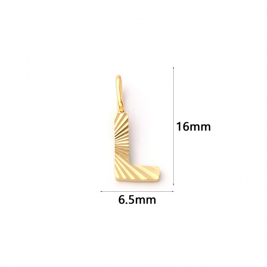 Imagen de 2 PCs Eco-friendly PVD Vacuum Plating 304 Stainless Steel Capital Alphabet Initial Letter Name Charms 18K Real Gold Plated Stripe Message " L " 16mm x 6.5mm