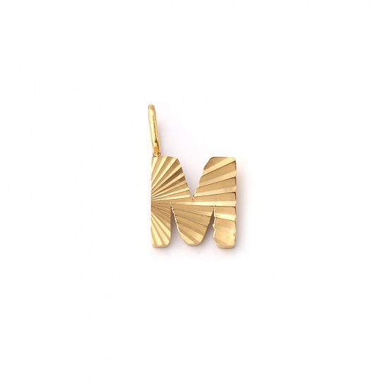 Imagen de 2 PCs Eco-friendly PVD Vacuum Plating 304 Stainless Steel Capital Alphabet Initial Letter Name Charms 18K Real Gold Plated Stripe Message " M " 16mm x 9mm
