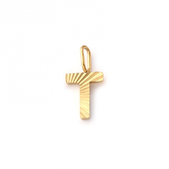 Imagen de 2 PCs Eco-friendly PVD Vacuum Plating 304 Stainless Steel Capital Alphabet Initial Letter Name Charms 18K Real Gold Plated Stripe Message " T " 16mm x 8mm