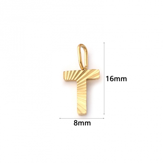 Imagen de 2 PCs Eco-friendly PVD Vacuum Plating 304 Stainless Steel Capital Alphabet Initial Letter Name Charms 18K Real Gold Plated Stripe Message " T " 16mm x 8mm