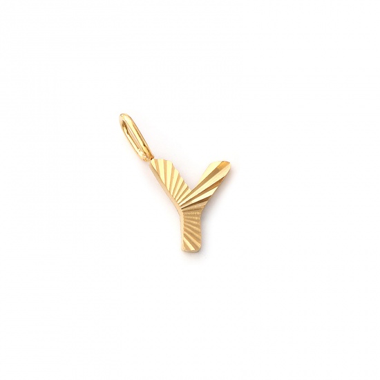 Imagen de 2 PCs Eco-friendly PVD Vacuum Plating 304 Stainless Steel Capital Alphabet Initial Letter Name Charms 18K Real Gold Plated Stripe Message " Y " 15mm x 11mm
