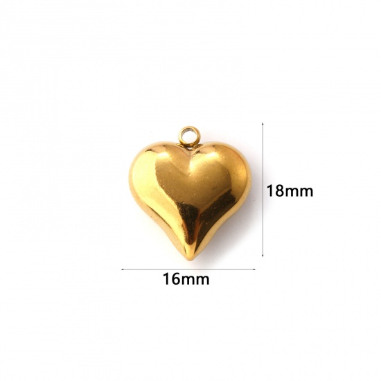 Imagen de 1 Unidad Recubrimiento al Vacío PVD Ecológico 304 Acero Inoxidable día de San Valentín Colgantes Chapado en Oro de 18K Corazón Llana 18mm x 16mm