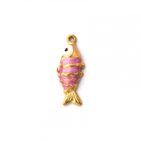 Picture of 1 Piece Eco-friendly PVD Vacuum Plating 304 Stainless Steel Ocean Jewelry Charms 18K Gold Plated Mauve Enamel Fish Animal Ripple Pearlized 26mm x 10mm