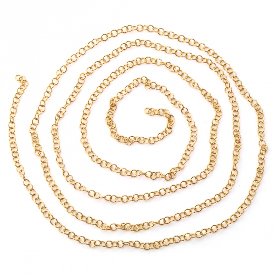 Picture of 1 M Eco-friendly PVD Vacuum Plating 304 Stainless Steel Open Rolo Chain For Handmade DIY Jewelry Making Findings 18K Real Gold Plated 3mm