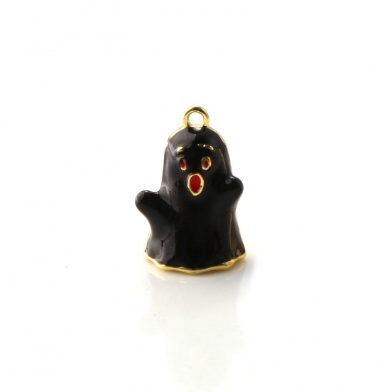 Immagine di 1 Piece Brass Charms 18K Gold Plated Black Enamel Halloween Ghost 3D 15mm x 10mm