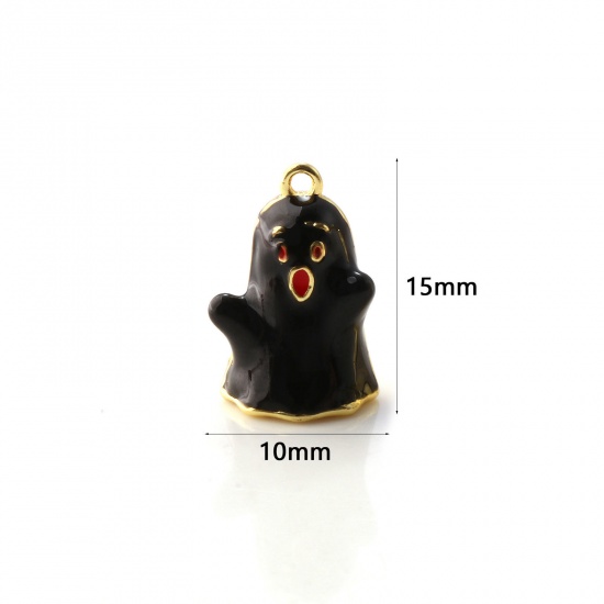 Immagine di 1 Piece Brass Charms 18K Gold Plated Black Enamel Halloween Ghost 3D 15mm x 10mm