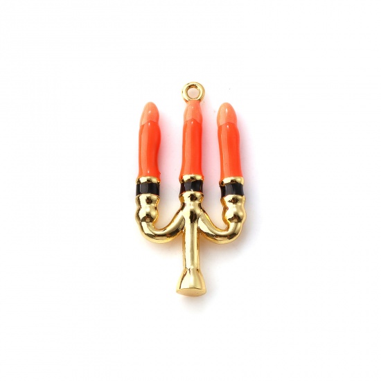 Immagine di 1 Piece Brass Halloween Charms 18K Gold Plated Orange Enamel Candle 3D 27mm x 14mm
