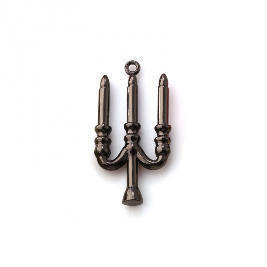 Immagine di 1 Piece Brass Halloween Charms Black Enamel Candle 3D 27mm x 14mm