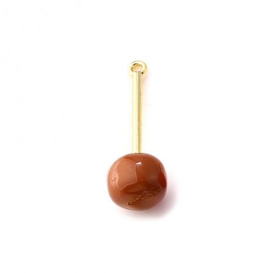 Immagine di 1 Piece Brass Halloween Pendants 18K Gold Plated Brown Enamel Lollipop 3D 3cm x 1cm