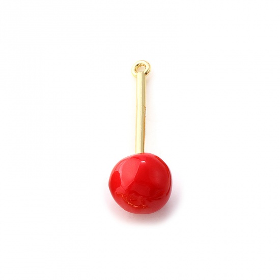 Immagine di 1 Piece Brass Halloween Pendants 18K Gold Plated Red Enamel Lollipop 3D 3cm x 1cm