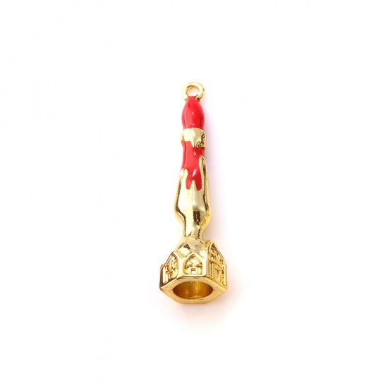 1 Piece Brass Halloween Pendants 18K Gold Plated Red Enamel Candle 3D 3cm x 0.8cm の画像