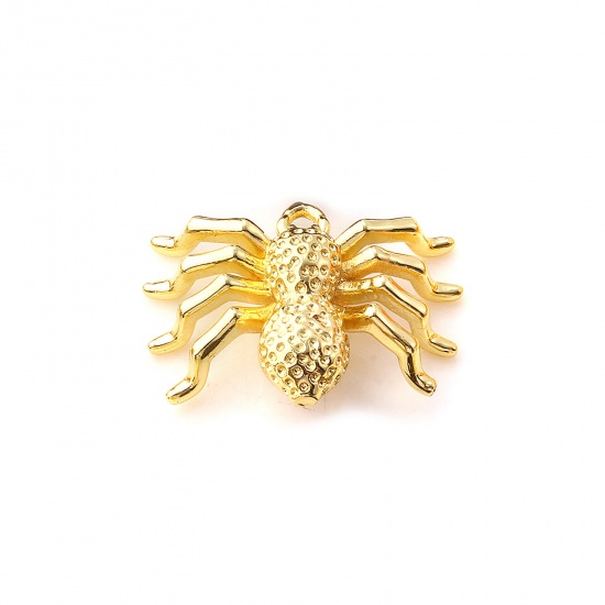 1 Piece Brass Charms 18K Gold Plated Halloween Spider Animal 3D 24mm x 17mm の画像