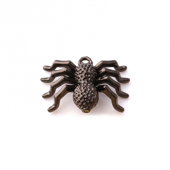 1 Piece Brass Charms Black Halloween Spider Animal 3D 24mm x 17mm の画像