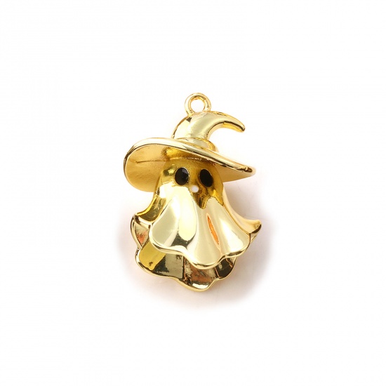 1 Piece Brass Charms 18K Gold Plated Enamel Halloween Ghost 3D 22mm x 15mm の画像