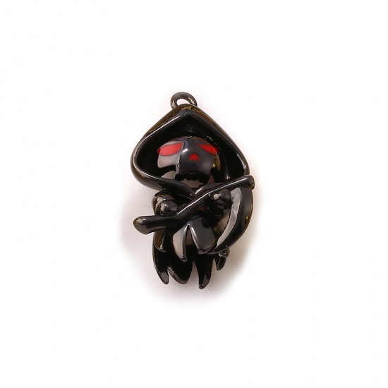 1 Piece Brass Halloween Charms Black Enamel Death 3D 23mm x 13mm の画像