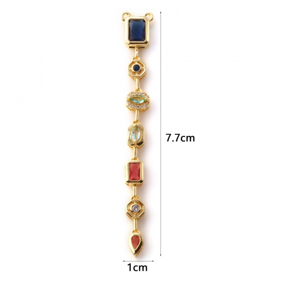 Imagen de 1 Piece Brass & Glass Pendants 18K Gold Plated Tassel Multicolour Cubic Zirconia 7.7cm x 1cm
