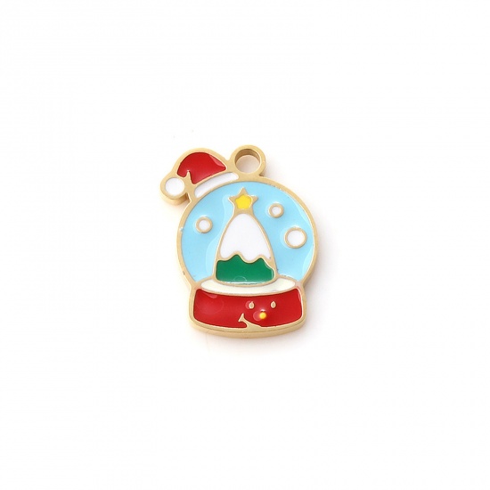 Immagine di 1 Piece Eco-friendly PVD Vacuum Plating 304 Stainless Steel Charms 18K Real Gold Plated Multicolor Enamel Magic Crystal Ball Christmas Tree 15mm x 12mm