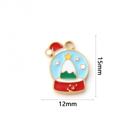 Immagine di 1 Piece Eco-friendly PVD Vacuum Plating 304 Stainless Steel Charms 18K Real Gold Plated Multicolor Enamel Magic Crystal Ball Christmas Tree 15mm x 12mm