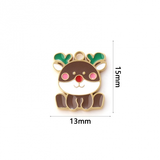 Immagine di 1 Piece Eco-friendly PVD Vacuum Plating 304 Stainless Steel Charms 18K Real Gold Plated Multicolor Enamel Christmas Reindeer 15mm x 13mm