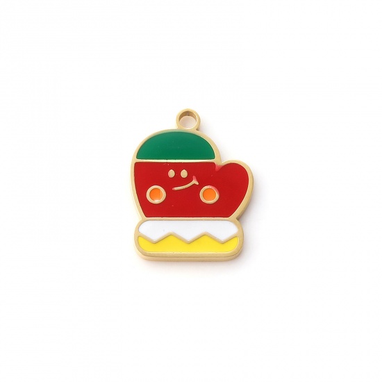 Immagine di 1 Piece Eco-friendly PVD Vacuum Plating 304 Stainless Steel Christmas Charms 18K Real Gold Plated Multicolor Enamel Glove 17mm x 13.5mm