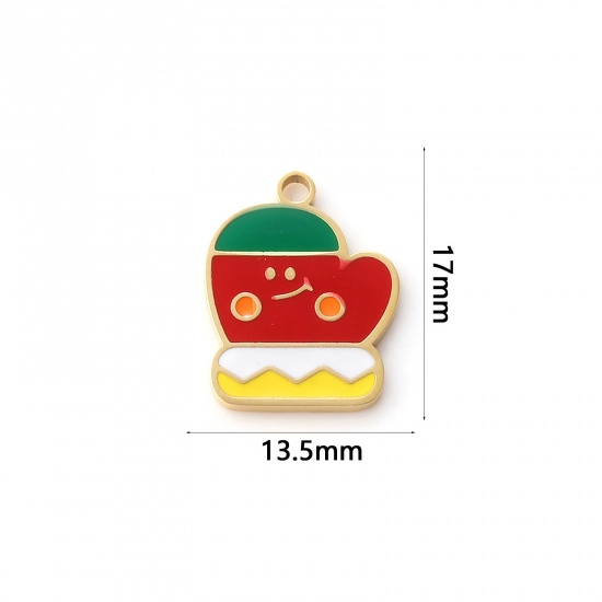 Immagine di 1 Piece Eco-friendly PVD Vacuum Plating 304 Stainless Steel Christmas Charms 18K Real Gold Plated Multicolor Enamel Glove 17mm x 13.5mm
