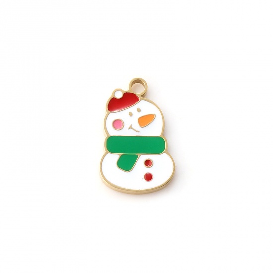Immagine di 1 Piece Eco-friendly PVD Vacuum Plating 304 Stainless Steel Charms 18K Real Gold Plated Multicolor Enamel Christmas Snowman 17mm x 10mm
