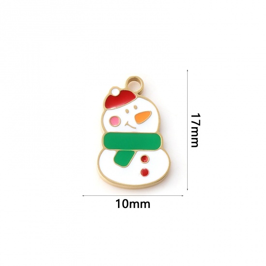 Immagine di 1 Piece Eco-friendly PVD Vacuum Plating 304 Stainless Steel Charms 18K Real Gold Plated Multicolor Enamel Christmas Snowman 17mm x 10mm